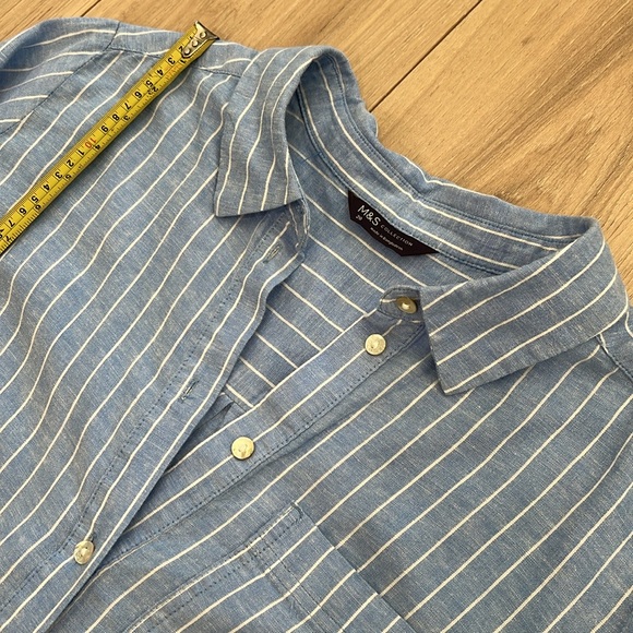 M&S Collection Blue Stripes Linen Blend Midi Shirt Dress - Picture 9 of 15